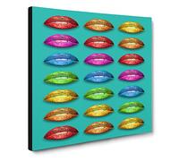 Rainbow Lips Teal Canvas Print | Gallery Wrapped 30mm Frame Wall Art | 14x14 inches | Ready to Hang | Modern Rainbow Picture | Living Room Bedroom Lounge Office