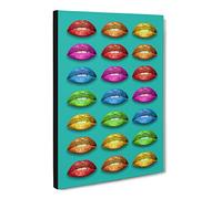 Rainbow Lips Teal Canvas Print | Gallery Wrapped 30mm Frame Wall Art | 20x14 inches | Ready to Hang | Modern Rainbow Picture | Living Room Bedroom Lounge Office