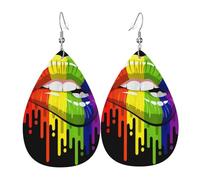 Rainbow Lipss Pride Gay Lesbian Lgbt Leather Earrings Printed Pendant Lightweight Dangle Earrings For Daily Beach