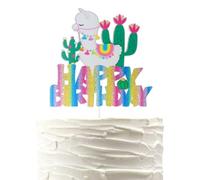 Rainbow Llama Happy Birthday Cake Topper,Mexican Alpaca Fiesta Baby Shower Party Decor,Cactus Llama Themed Birthday Party Supplies Decorations.