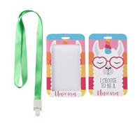 Rainbow Llama Unicorns ID Badge Holder with Green Lanyard, Golf Card Holder, Vertical ID Cards Protector for Office, Vertical Cards Protector for Work, Nurse Essentials Work Teacher Stuff