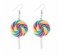 Rainbow Lollipop Earrings Handmade Polymer Clay Delicate Colorful Candy Simulated Swirl Sweet Sugar Ice Cream Snacks Funny Dangle Drop Earrings for Women Christmas Birthday Party Jewelry Gifts, M