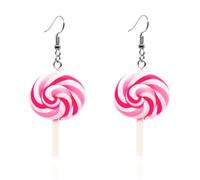 Rainbow Lollipop Earrings Handmade Polymer Clay Delicate Colorful Candy Simulated Swirl Sweet Sugar Ice Cream Snacks Funny Dangle Drop Earrings for Women Christmas Birthday Party Jewelry Gifts, M