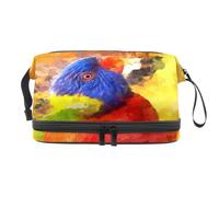 Rainbow Lorikeet Parrot Bird Double Layer Cosmetic Bag for Women and Girls, Travel Toiletry Bag Makeup Handy Pouch Organiser Bag with Brush Compartment
