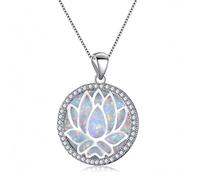 Rainbow Lotus Flower Pendants White/Blue fire Opal Birthstone Necklaces for Women Zircon fine Jewelry Made in China