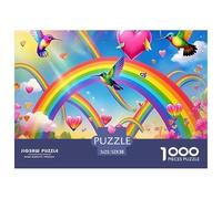 Rainbow Love Birds 1000 Pieces Puzzle for Adults & Kids | Detailed -Rainbow Hearts And Flowers Impossible Hard Challenging Great Gift Idea52x38cm/1000pcs