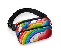 Rainbow Love Heart Fanny Pack for Men Women, Durable Sling Chest Bag with Adjustable Strap & Large Pocket, Small Crossbody Bag for Running, Hiking, Cycling, Travel