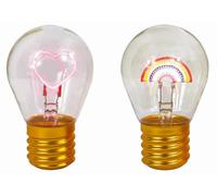 Rainbow & Love Heart LED Bulb Lights - Set of 2 Rechargeable Cordless Table Lamps Pride - USB Type-C Neon Filament Freestanding Mood Lighting - Novelty Night Light for Bedroom Desk Party Home Décor