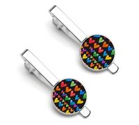 Rainbow Love Heart Print Tie Clips for Men Necktie Tie Clip Tie Bars for Business Wedding Gifts 5.5x2.2cm