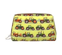 Rainbow Love Hearts Print Leather Cosmetic Bag Small Travel Cosmetic Bag for Women, Cosmetic Organizer Cosmetic Bag for Handbag, Green Fields Agricultural Machine, One Size
