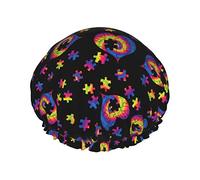 Rainbow Love Puzzle Shower Cap Waterproof Luxury Shower Caps for Women Reusable Bath Hair Cap Fashion Shower Hat with Elastic Easy to Wear