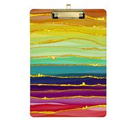 Rainbow Luxury Marble Clipboards Marbling Plastic A4 Letter Size Clipboard Acrylic Clip Board 12.5 x 9 in with Low Profile Clip for Nurse Students Office Silver Clip