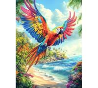 Rainbow Macaw Flying Over A Beach 1000 Pieces Classic Jigsaw Puzzle Fairy Tale Scenery Cartoon Puzzle for Adults Concentration Training Wall Art Mental Exercise Halloween Premium Cardboard 1000 PCS