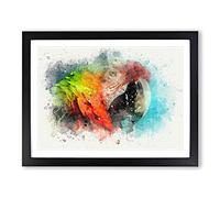 Rainbow Macaw Parrot In Abstract Modern Art Framed Print | A3 Black Framed Wall Art | Ready to Hang | Abstract Animal Picture | Living Room Bedroom Lounge Office