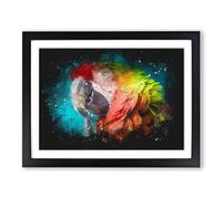 Rainbow Macaw Parrot Paint Splash Modern Art Framed Print | A4 Black Framed Wall Art | Ready to Hang | Modern Animal Picture | Living Room Bedroom Lounge Office