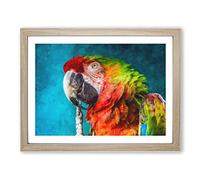 Rainbow Macaw Parrot Painting Modern Art Framed Print | A2 Oak Framed Wall Art | Ready to Hang | Modern Animal Picture | Living Room Bedroom Lounge Office