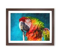 Rainbow Macaw Parrot Painting Modern Art Framed Print | A2 Walnut Framed Wall Art | Ready to Hang | Modern Animal Picture | Living Room Bedroom Lounge Office