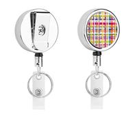 Rainbow Madras Check ID Card Badge Holders Retractable Badge Holder Reel