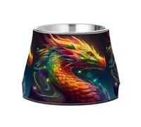 Rainbow Magic Fire Dragon Dog Raised Bowl, 540 ML Feeding Food Pet Bowl Stainless Steel Non-slip High Capacity Cat Bowl