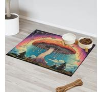 Rainbow Magic Scenery Mushroom Pet Feeding Mat for Cat Dog Water Bowl Food Mats Pet Feeding Mats Absorbent Nti-Slip Contain Spills Protects Floors Placemat 60.9 x 81.2 cm