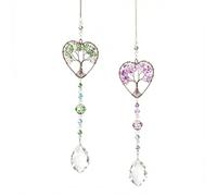 Rainbow Maker Sun Catcher, 2 Pack Tree of Life Crystal Suncatcher for Windows - 40cm with Gemstone Pendant, Green and Purple Amethyst, Spiritual Gifts for Women, Home and Garden Decor