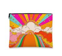 Rainbow Makeup Bag, Colorful Retro Cosmetic Travel Bags for Women, Portable Small Canvas Zipper Pouch, Festival Gift Toiletry Organizer 7x9 Inch