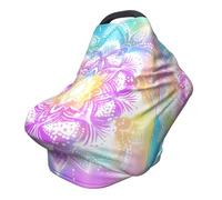 Rainbow Mandala Nursing Cover 360° Full Coverage Flower Ethnic Stretch Scarf for Breastfeeding and Car Seat Cover Fit for Most Pushchairs and Prams