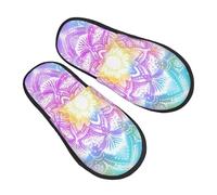 Rainbow Mandala Slippers for Women Men Flower Ethnic Non-Slip House Slippers Indoor Comfy Fuzzy Footwear Memory Foam Bedroom Travel Shoes L