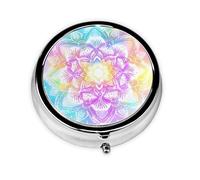 Rainbow Mandala Small Pill Box 3 Compartment Portable Pill Box for Purse Pocket Flower Ethnic Mini Medicine Organiser for Daily Vitamin Fish Oil Storage