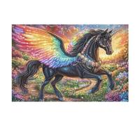 Rainbow-maned Winged Unicorn in Flower Field 1000 Piece Jigsaw Puzzle for Adults Jigsaw Weekend Parent Activity After Work Stress Relief Vibrant Artwork Home Wall 1000 PCS