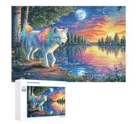 Rainbow-maned Wolf in Colorful Starry Lake 1000 Piece Jigsaw Puzzle for Teens 14+ Indoor Brain Game Analytical Skill Gift for Teens 1000 PCS