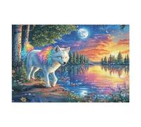 Rainbow-maned Wolf in Colorful Starry Lake 1000 Piece Pack Classic Jigsaw Puzzle Couple Puzzle Partners Ultra Difficult Wall Decor Easter New Year Creativity & Gift Giving 1000 PCS