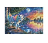 Rainbow-maned Wolf in Colorful Starry Lake 300 Pieces Jigsaw Puzzles For Men Educational Decompression Adults Anxiety Memory Care Mothers Valentines Premium Cardboard 300 PCS