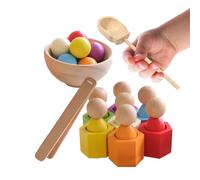 Rainbow Matching Ball | Wooden Color Sorting Ball in Cups - Educational Early Learning Game Fine Motor Skill Toy for Kindergarten Preschoolers Boys Girls Home Travel