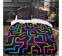 Rainbow maze design 3D Print 3 PCS Bed Cover Vibrant neon abstract Duvet Cover Set Ultra Soft Microfiber Zippered Closure Allergy Free for Kids Teens Boys Girls Young Adults Single (135x200cm)