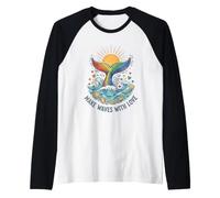 Rainbow Mermaid Tail Ocean Waves Seashells Sun Art Raglan Baseball Tee
