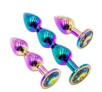Rainbow Metal Anal Plug with Gem Base Prostate Massager & G-Spot Stimulator | 3PCS