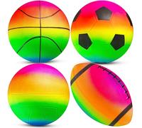 Rainbow Mini Sports Ball Set (4 Pack) - 12.7 cm with Hand Pump