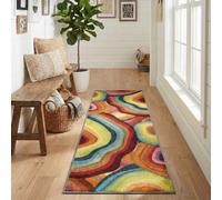 Rainbow Modern Living Room Contemporary Carved Multi Colour Area Rug Geometric Abstract Design - Loop 60 X 220 Cm (Runner)