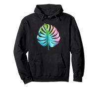 Rainbow Monstera Tropical Leaf Art Design Pullover Hoodie
