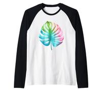 Rainbow Monstera Tropical Leaf Art Design Raglan Baseball Tee