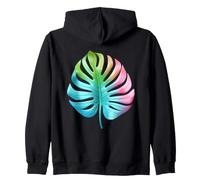 Rainbow Monstera Tropical Leaf Art Design Zip Hoodie