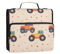 Rainbow Monsters Truck Car Terracotta 3 Ringing Document Binder Organizer with Shoulder Strap Waterproof for Middle School