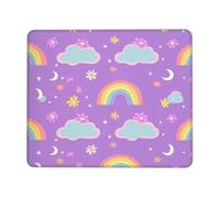 Rainbow Moon Mouse Pad Cartoon Cloud Gaming Mouse Mat with Stitched Edges Non-Slip Rubber Base Mousepad for for PC Laptop 30x25cm