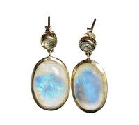 Rainbow Moonstone & Blue Topaz Earrings 15x20mm 6mm - Black Rhodium Sterling Silver - Dangle Drop Style - Handmade Women’s Gemstone Jewelry Gift