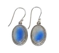 Rainbow Moonstone Earrings 12x10mm - Sterling Silver Dangle Drop Style - Mystic Flash Gemstone Earrings - Elegant Handmade Jewelry Gift for Women