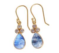 Rainbow Moonstone Earrings 925 Sterling Silver 12x8mm Pear & 3mm Round Cabochon Bezel Set Dangle Earrings Handmade Boho Jewelry Gift for Women
