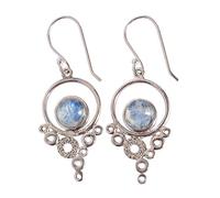 Rainbow Moonstone Earrings 925 Sterling Silver 7mm Round Cabochon Flash Gemstone Bezel Set Studs Boho Minimalist Jewelry for Women Gift for Her
