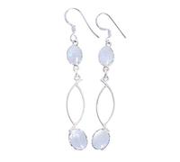 Rainbow Moonstone Oval Cabochon Dangle Earrings Sterling Silver Bezel Drop Gemstone Jewelry Handmade Iridescent Glow Lightweight Designer Women Fashion Accessory Trendy Gift Choice for Daily Wear