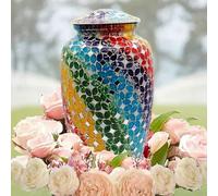 Rainbow Mosaic Funeral Urn - Handmade Cremation Urn with Individual Pieces of Glass - Large Size for Adults up to 200 lbs - Human Ashes - Cemetery Burial Home or Funeral